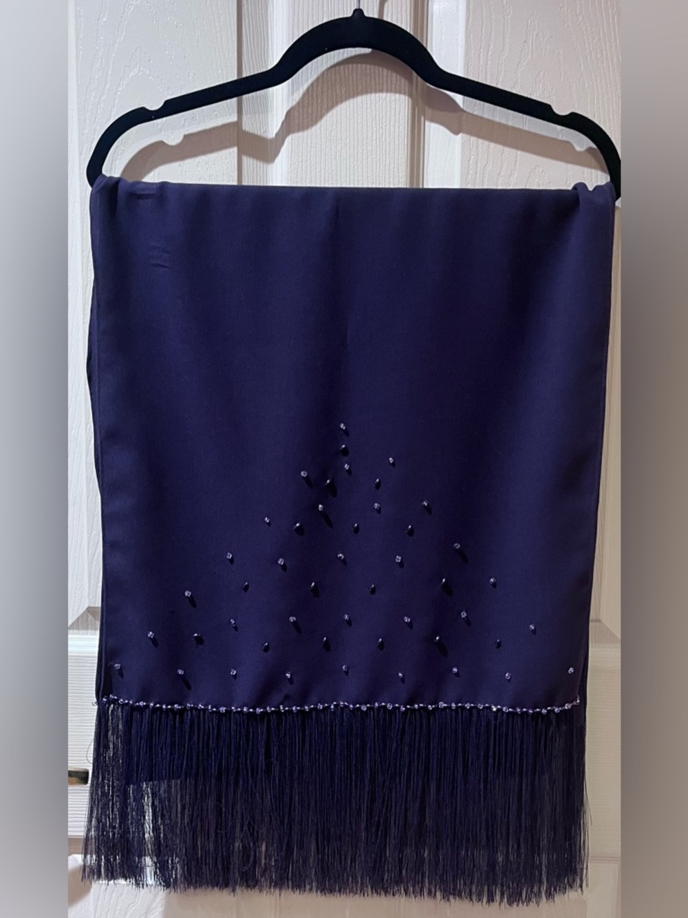 Elegant Beaded Fringe Purple Shawl